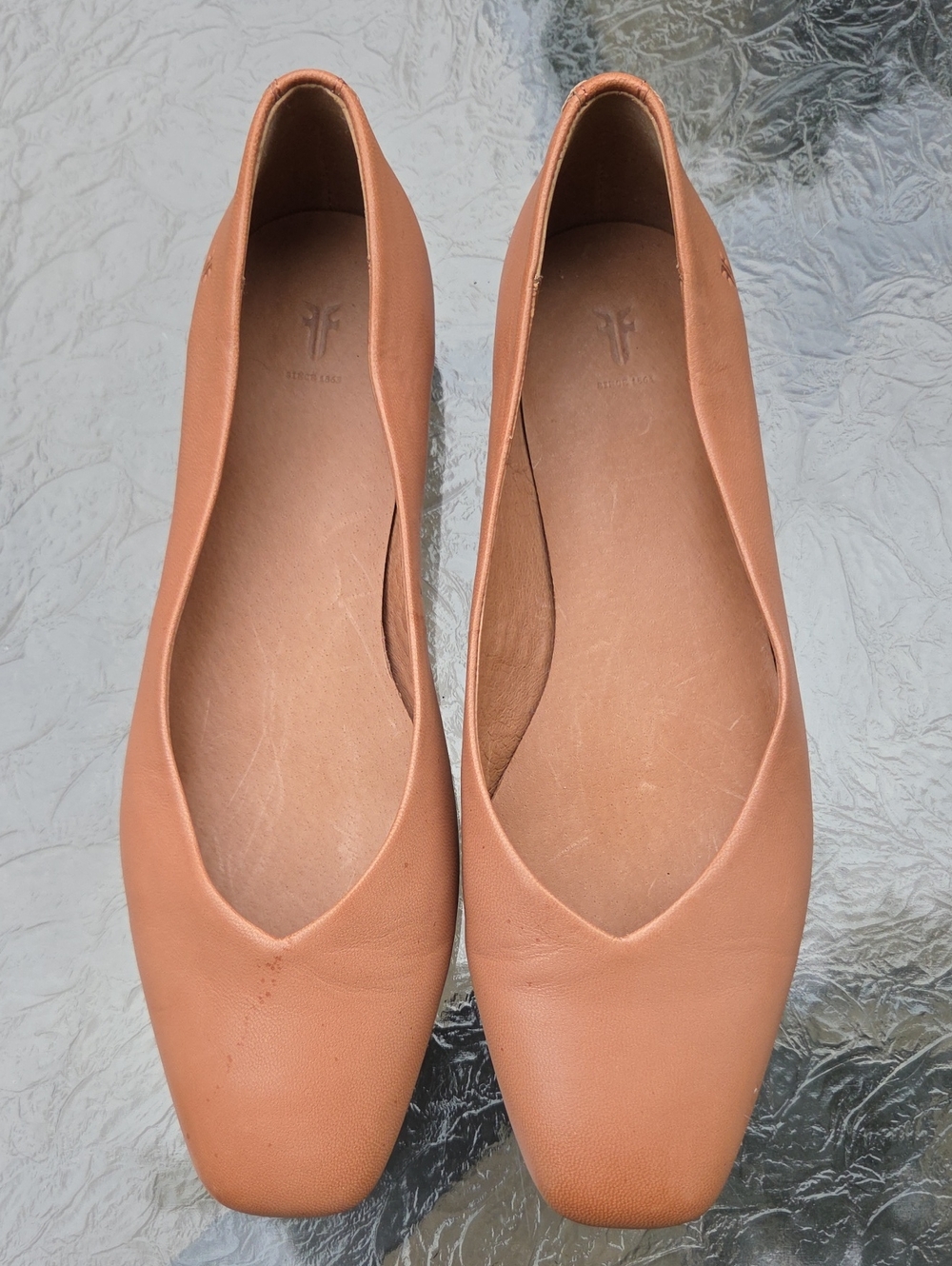 Frye Dana Sweetheart Ballet Flat Cognac Leather Square Toe Slipon Shoes Size 8.5